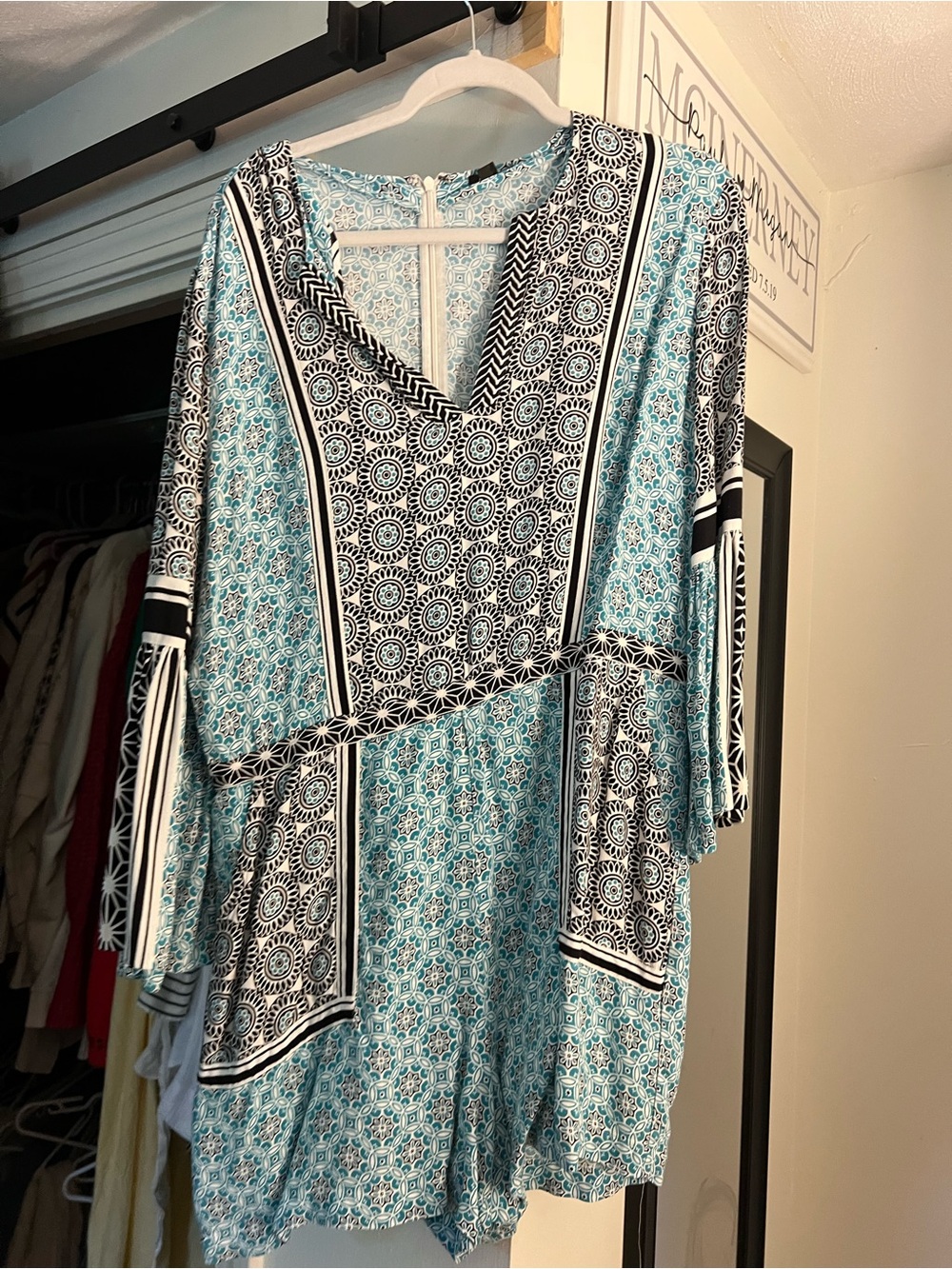 LOFT Blue Black White Printed Romper